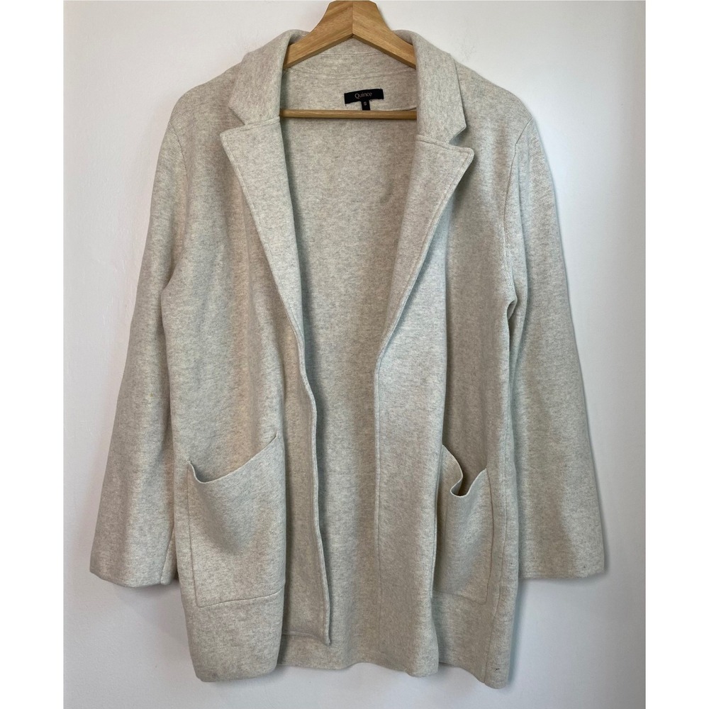 Quince Knit Blazer Womens S Beige Organic Cotton Speckled Cardigan Minimalist